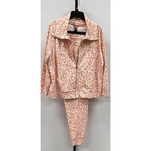 Chico’s Women’s 2 Piece Set Jacket & Pants Size L Petite Peach Leopard Print